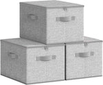 SONGMICS Foldable Storage Organizer Boxes, Set of 3 Storage Basket Bins with Lids, Handles, Clothes Organizer, 15.7 x 11.8 x 9.8 Inches, Non-Woven Fabric, Summer Sand URZB003K01