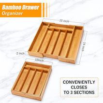 Bamboo Silverware Organizer for Kitchen or Bedroom Utensil Holder