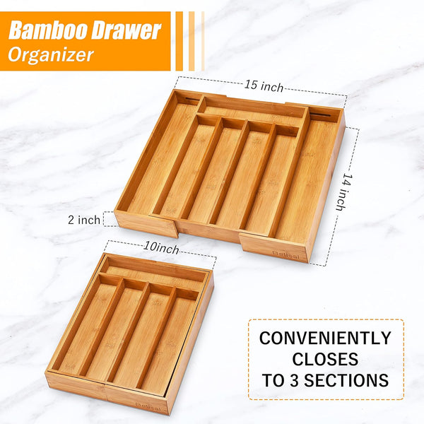 Bamboo Silverware Organizer for Kitchen or Bedroom Utensil Holder