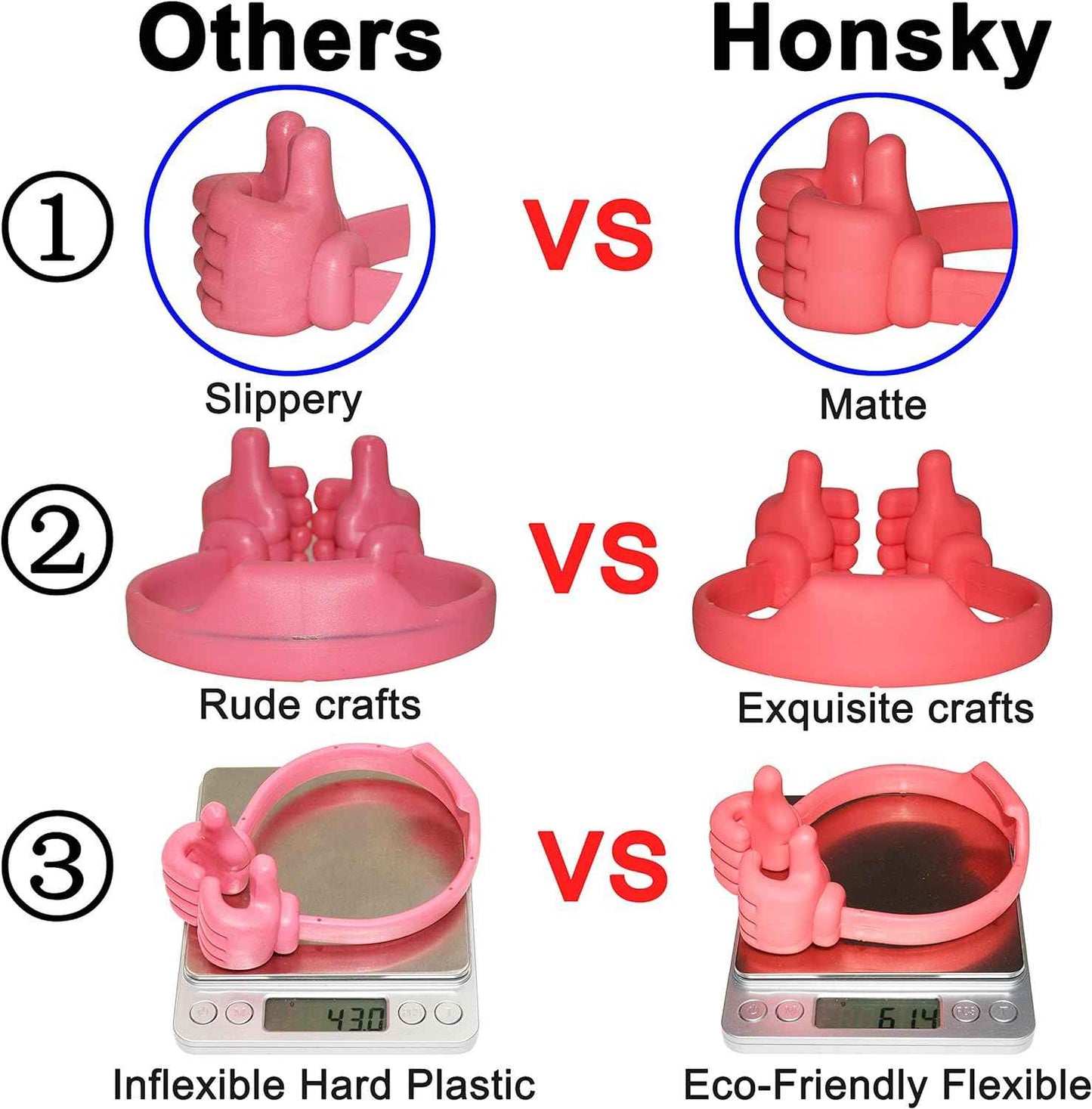 HONSKY Thumbs-Up Phone Stand for Tablets, E-Readers and Smart Phones – Green/Purple – 2 Count