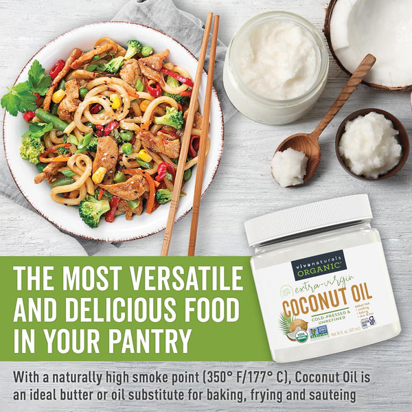 Viva Naturals Organic Coconut Oil, 16 fl oz, Unrefined, Cold-Pressed Extra Virgin, USDA Organic & Non-GMO