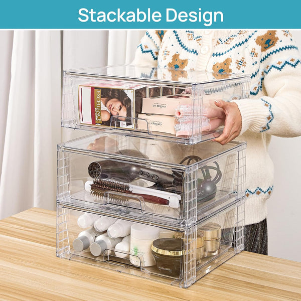 Vtopmart 2 Pack Large Stackable Storage Drawers for Bathroom Closet and Kitchen Pantry