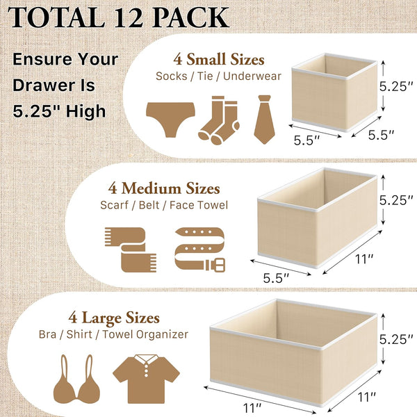 12-piece foldable drawer organizer set for home storage