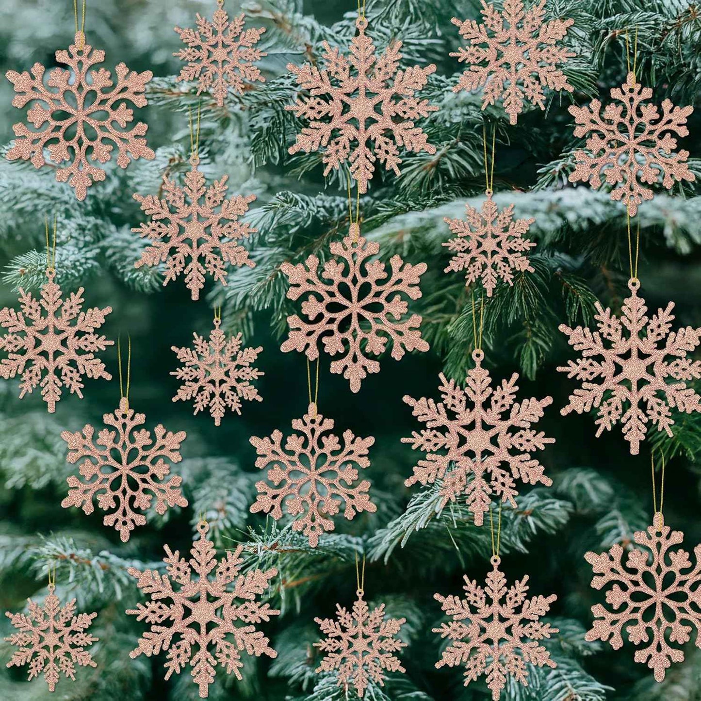 24PCS Snowflake Ornaments, Christmas White Snowflakes Tree Decorations, Plastic Glitter Snow Flakes Decorating Hanging, Xmas Tree Ornaments Indoor Ceiling Fireplace Winter Wonderland Decor