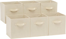 Collapsible Fabric Storage Cubes with Handles, Beige, 10.5 x 10.5 x 11-inch, Pack of 6 for Easy Organization