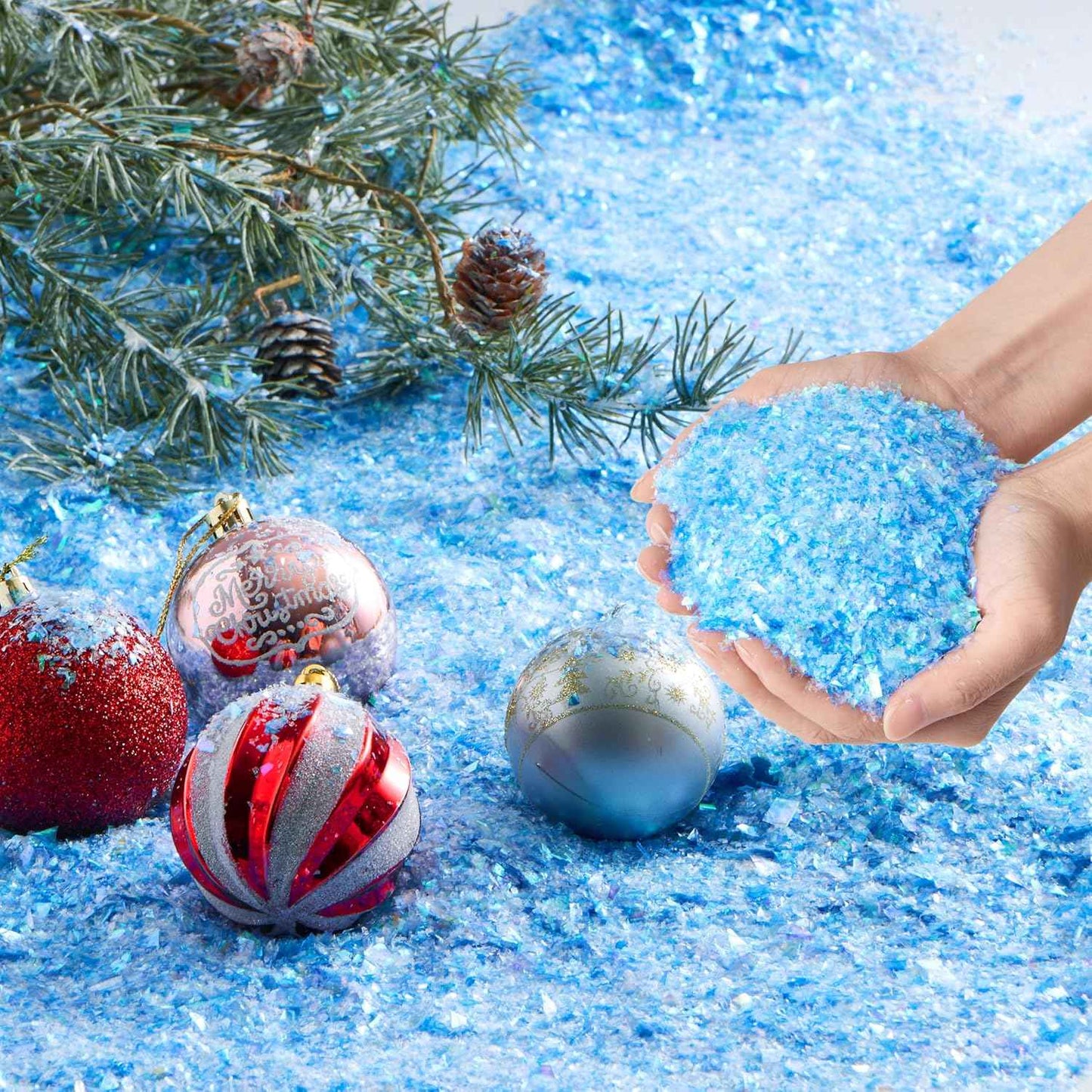 JOYIN 12oz Fake Snow Decoration Xmas Artificial Snow, 320g Plastic Fake Snowflakes for Christmas Tree Decoration Holiday Decor and Winter Displays