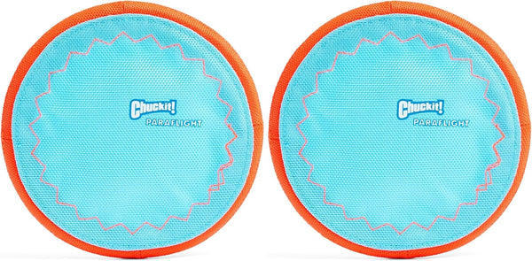 chuckit paraflight flying disc dog toy - water floating flyer - durable nylon with soft rubber edges - medium and large dogs - size large