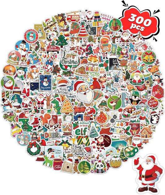 300 PCS Christmas Stickers for Kids, Christmas Party Favors Stocking Stuffers Vinyl Water Bottles Stickers Crafts Gifts for Classroom Students Holiday Sticker for Kids Teens Adults