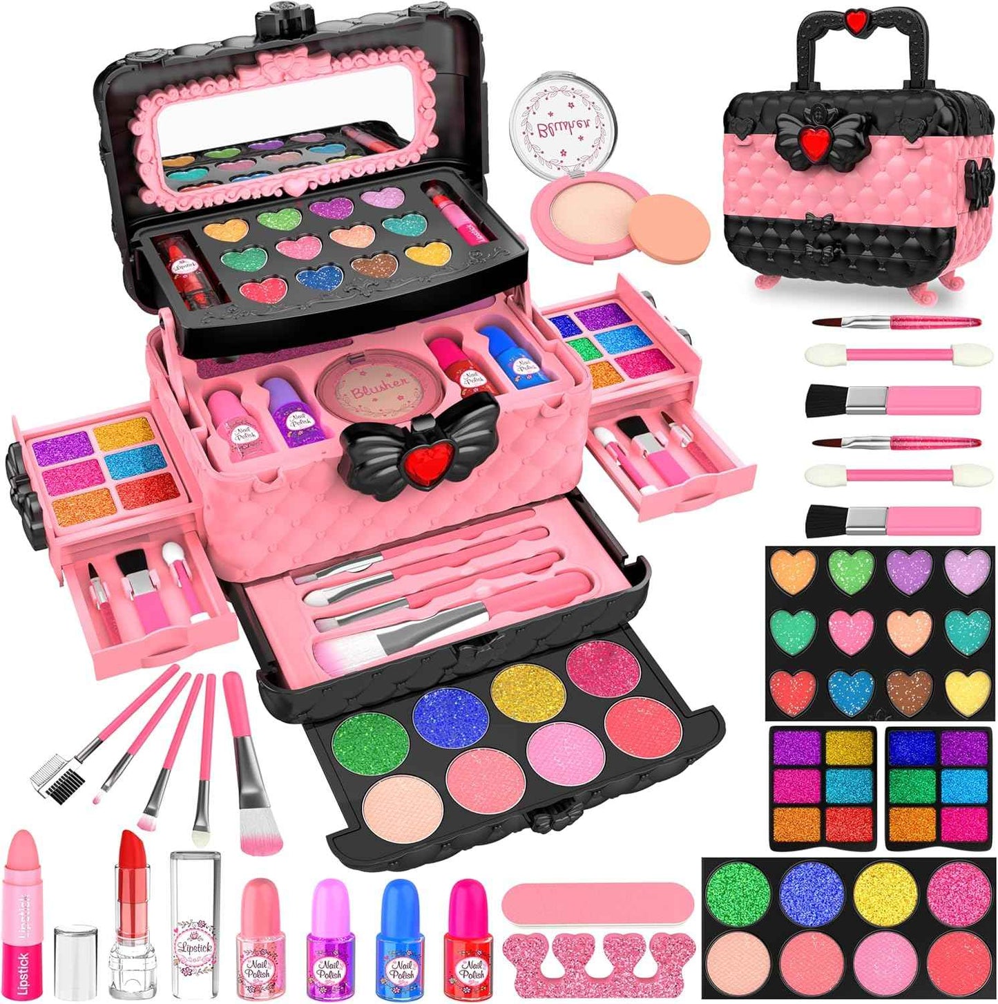 54 Pcs Kids Makeup Kit for Girls, Princess Real Washable Pretend Play Cosmetic Set Toys with Mirror, Birthday Gifts for 3 4 5 6 7 8 9 10 Years Old Girls Kids (Purple)