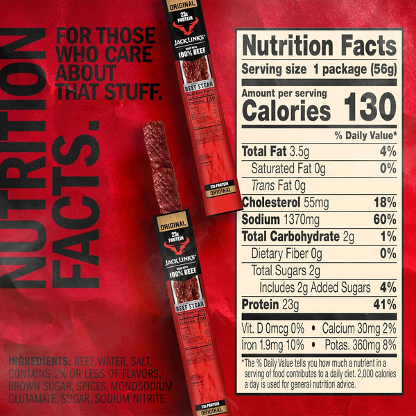Jack Link's Original Beef Steak Protein Snacks, 12 Count, 2 Oz Each, Made with 100% Real Beef