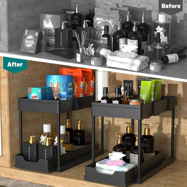 DEKAVA 2 Pack Bathroom Under Sink Organizer Cabinet Basket Drawers Set