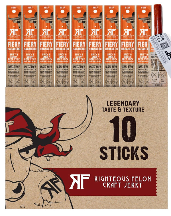 Righteous Felon Variety Meat Sticks, 100% Grass Fed Beef, Turkey & Pork, 10 Count