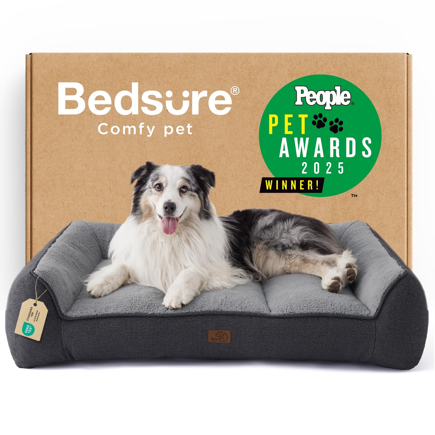 Bedsure SupportMax XL Orthopedic Dog Beds Large Sized Dog - Extra Thick Supportive Dogs Couch with Waterproof Washable Cover, Extra Large Comfort Pet Sofa with Soft Sherpa & Nonskid Bottom, Grey, 42"