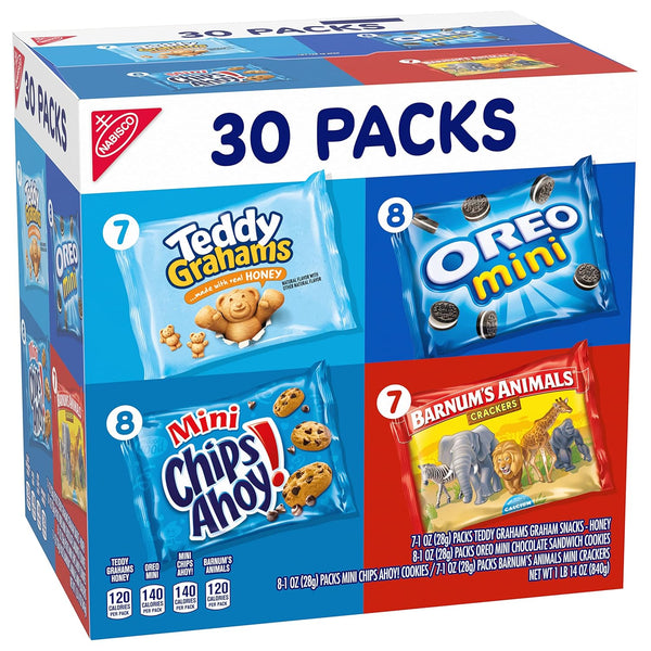 Nabisco team snacks variety pack 30 count oreo chips ahoy teddy grahams animal crackers mini
