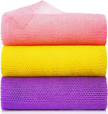 3 pieces premium nylon african bath sponge set, yellow pink purple, exfoliating net wash scrubber