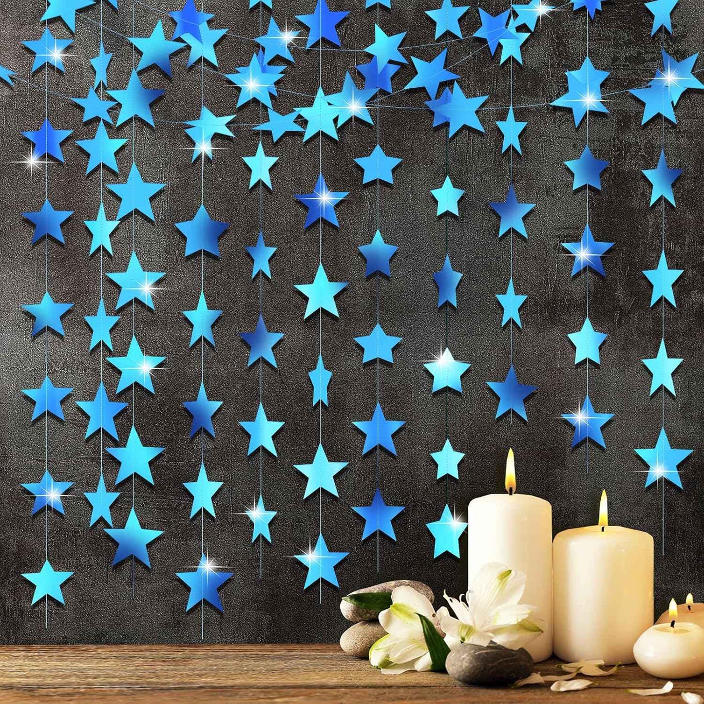 Patelai Glitter Star Garland Banner Christmas Decor 130 Feet Star Hanging Bunting Banner Twinkle Backdrop for Homecoming Classroom Wedding Birthday Halloween Party Supplies(Gold)
