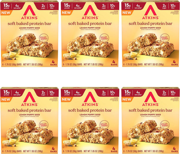 Atkins Soft Baked High Protein Bars, 12 pack, 2g sugar, 4g net carbs, 15g protein