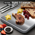 Double-sided cutting board made of titanium and ebony wood for kitchen use