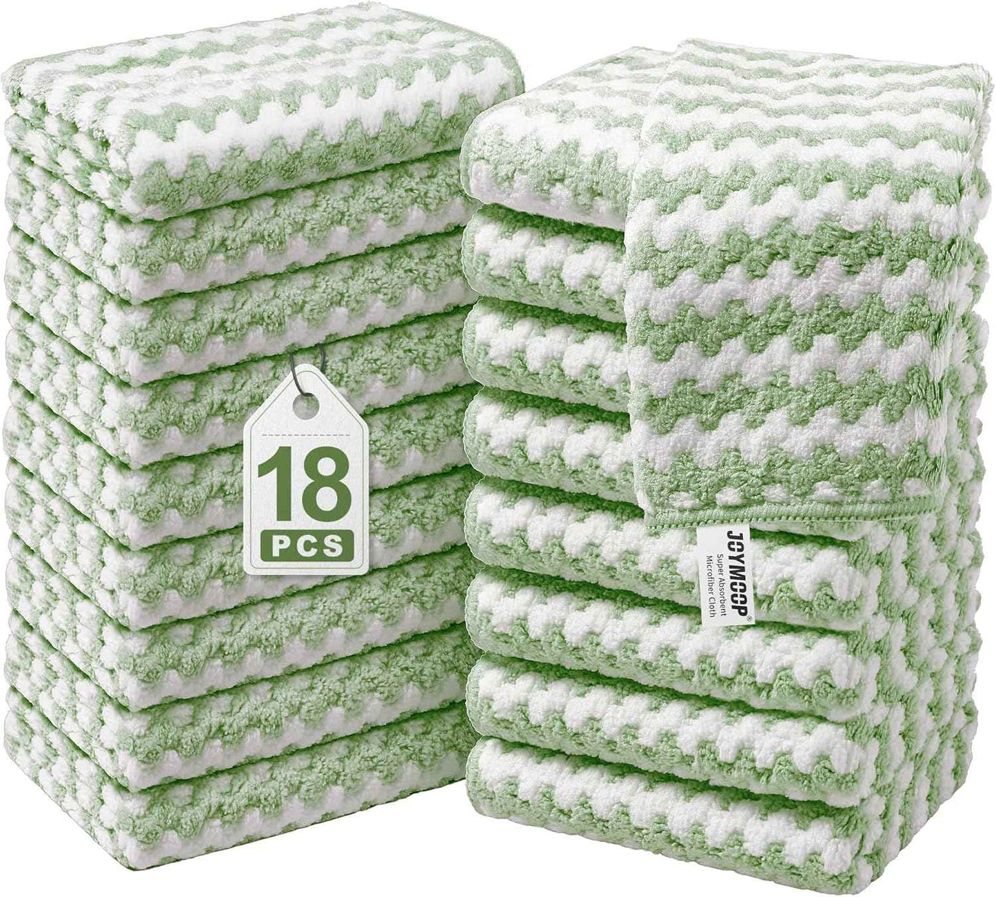JOYMOOP 18 Pack Microfiber Cleaning Cloth, Kitchen Towels for Dish Drying Washing, Absorbent Streak Free Lint Free Rags for Cleaning, Reusable and Washable Towels - 10" x 10"