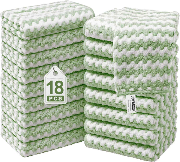 JOYMOOP 18 Pack Microfiber Cleaning Cloth, Kitchen Towels for Dish Drying Washing, Absorbent Streak Free Lint Free Rags for Cleaning, Reusable and Washable Towels - 10" x 10"