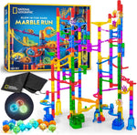 NATIONAL GEOGRAPHIC Glowing Marble Run – Construction Set with 15 Glow in The Dark Glass Marbles & Storage Bag, STEM Gifts for Boys and Girls, Building Project Toy (Amazon Exclusive)