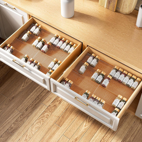 MUDEELA Clear Spice Drawer Organizer for Kitchen Storage