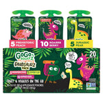 gogo squeeZ fruit & veggieZ applesauce and puree variety pack, 20 count, 3.2 oz, unsweetened snacks for kids, bpa free pouches
