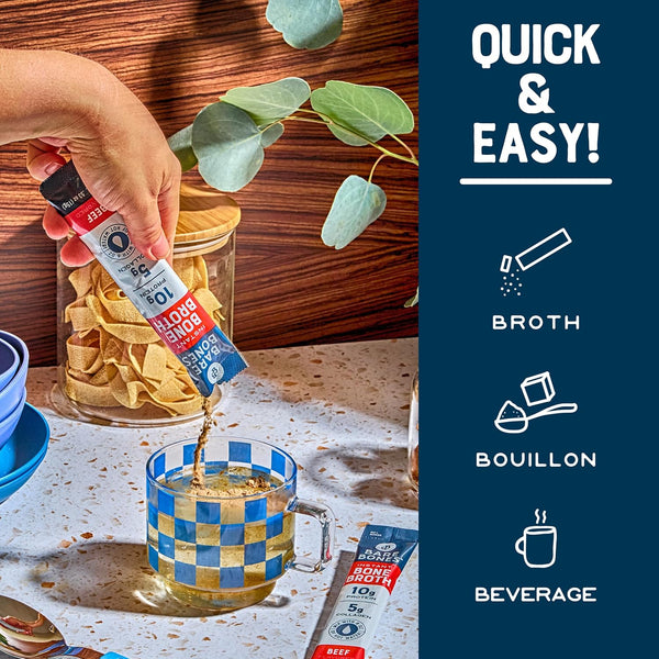 Bare Bones Beef Bone Broth Instant Powdered Mix Packets | 5g Collagen | 10g Protein | Keto & Paleo Friendly