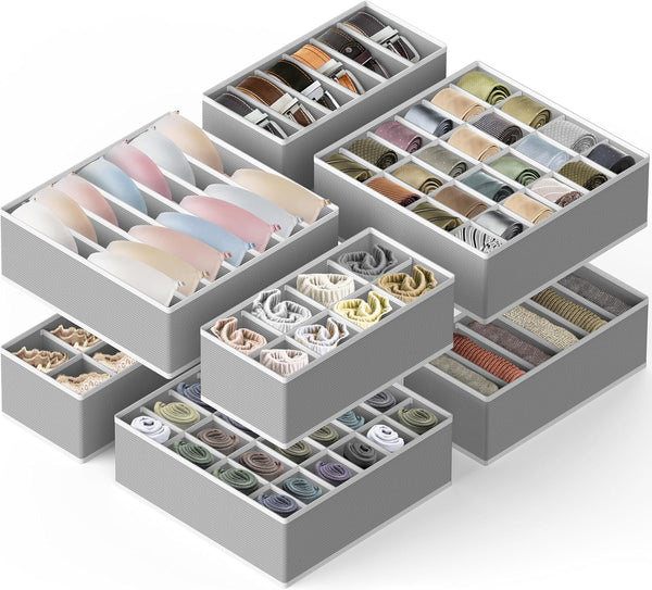 Closet Organizer Drawer Divider Assorted 7 Pieces Gray Non-Woven Fabric