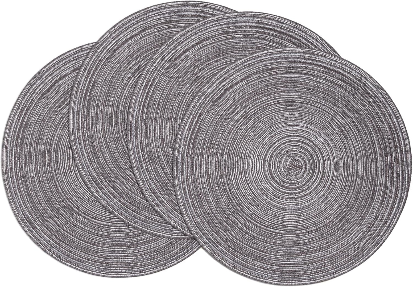 SHACOS 15 inch Round Braided Placemats Set of 6 Non Slip Heat Resistant Cotton Polyester Table Mats Washable Place Mats for Kitchen Dining Party Table Decor (Beige, 6)