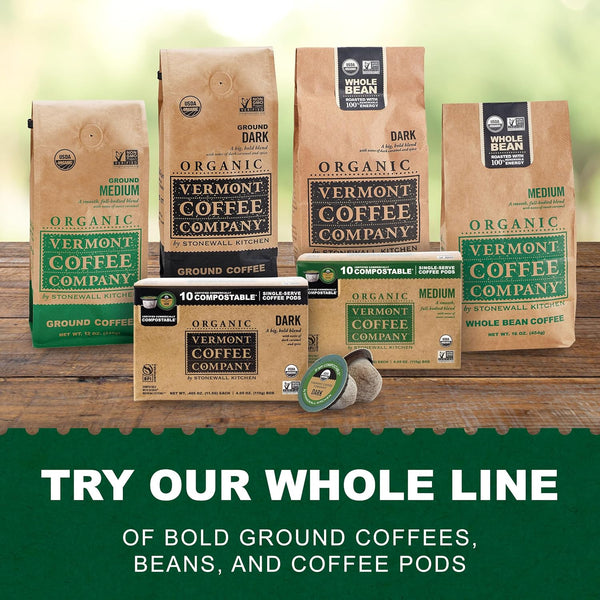 Vermont Coffee Company Organic Medium Roast Single-Serve Compostable Coffee Pods for Keurig