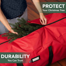 Holiday Cheer Heavy Duty Artificial Christmas Tree Storage Bag Fits Up to 9ft Tall, Waterproof with Durable Handles & Zipper Xmas Tree Storage Bag (RED)