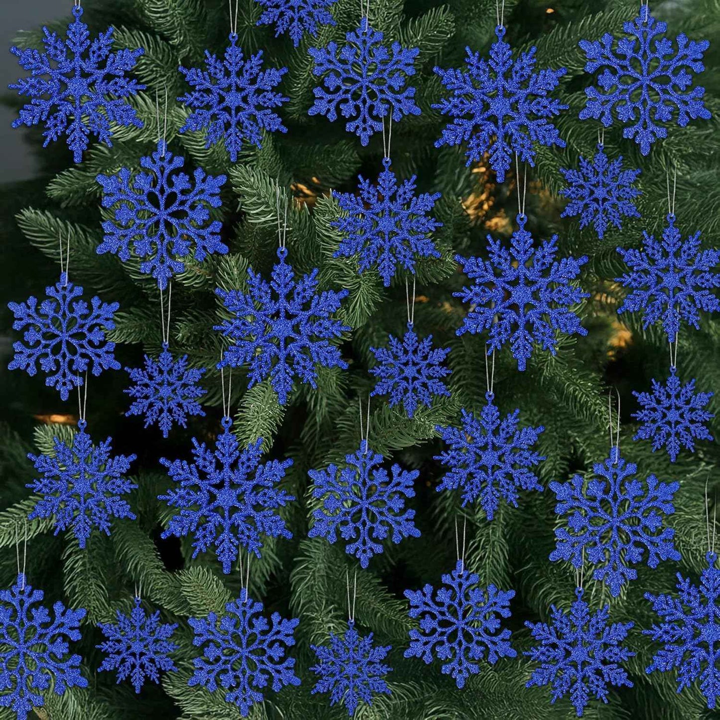 24PCS Snowflake Ornaments, Christmas White Snowflakes Tree Decorations, Plastic Glitter Snow Flakes Decorating Hanging, Xmas Tree Ornaments Indoor Ceiling Fireplace Winter Wonderland Decor