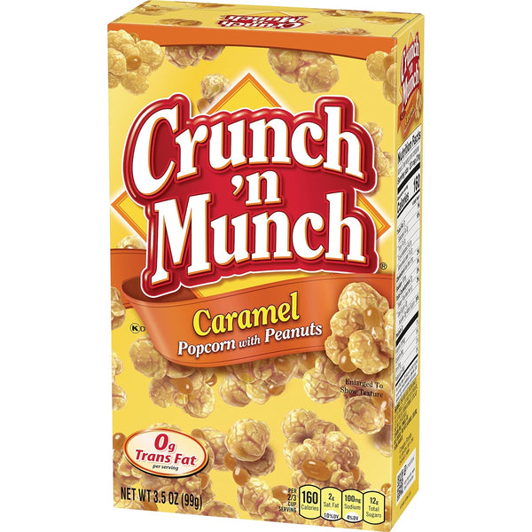 Snack box of caramel popcorn with peanuts, 3.5 oz, 12-pack