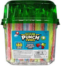 Sour Punch Twists, 6" individually wrapped sour candy, 4 assorted fruity flavors, 3.9-pound tub