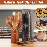9 Piece Natural Teak Wooden Kitchen Utensil Set