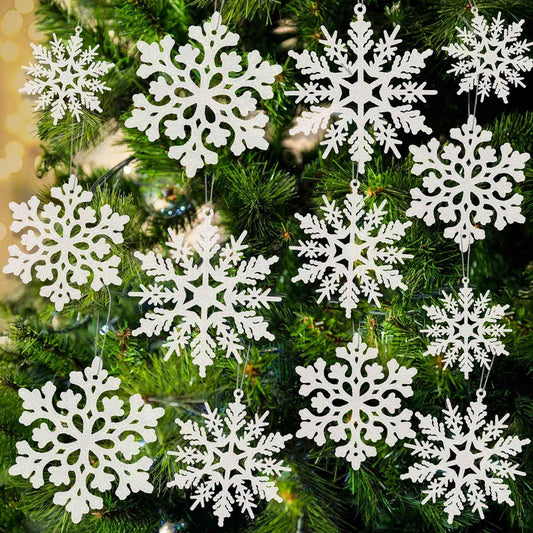 24PCS Snowflake Ornaments, Christmas White Snowflakes Tree Decorations, Plastic Glitter Snow Flakes Decorating Hanging, Xmas Tree Ornaments Indoor Ceiling Fireplace Winter Wonderland Decor