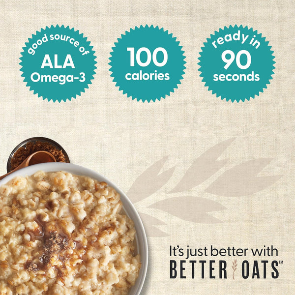 Better Oats 100 Calorie Maple & Brown Sugar Oatmeal Packets, Whole Grain with Flax Seeds and Rolled Grains, Cooks in 90 Seconds, Box of 10 Pouches (Pack of 6)