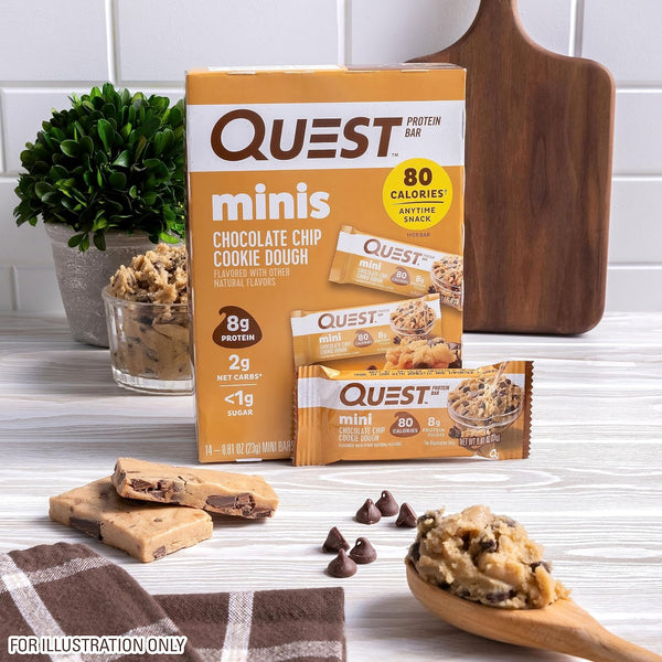 Quest Nutrition Mini Chocolate Chip Cookie Dough Protein Bars, 14 Count, Gluten Free
