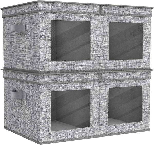 Univivi Fabric Foldable Storage Boxes [4-Pack] Large Collapsible Stackable Storage Bins with Lids, Closet Organizers and Storage Cube Basket for Home, Office, Bedroom (Gray, 17“ x 12” x 12")