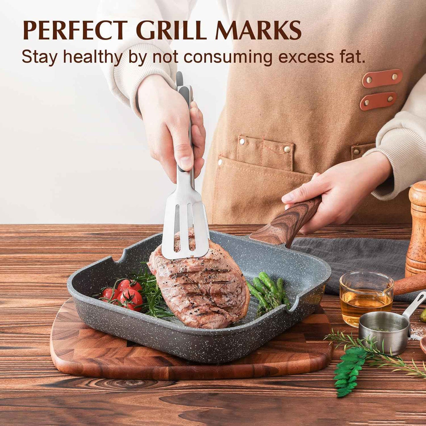 SENSARTE 9.5 inch nonstick grill pan, PFOA free, versatile griddle for stove tops and outdoor grilling.