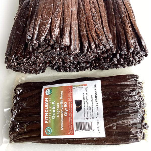 FitNClean Madagascar Vanilla Beans Bulk Fresh Organic Grade A Pods Non-Gmo 5 Long for Baking and Extract