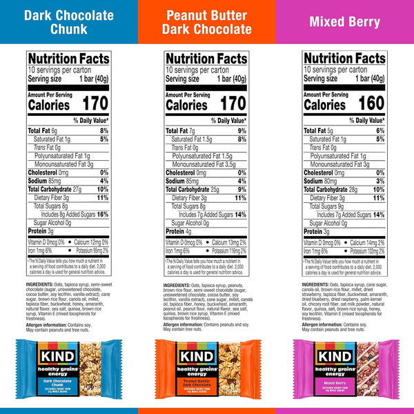 KIND Grains Energy Bars Variety Pack, 30 Count, Gluten Free, Non-GMO