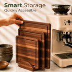 Acacia Wood Cutting Board Set of 3 with Holder and Juice Grooves for Kitchen Use