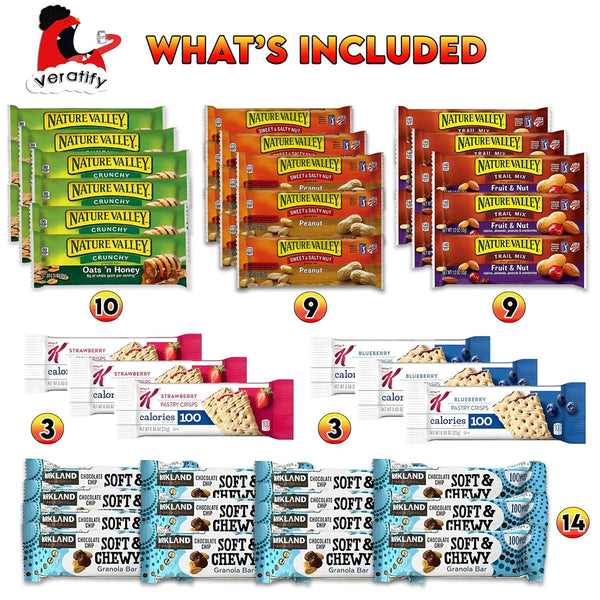 Veratify Mixed Snack Box, 66 Count, Variety Pack, Granola Bars, Bulk, Gift Basket