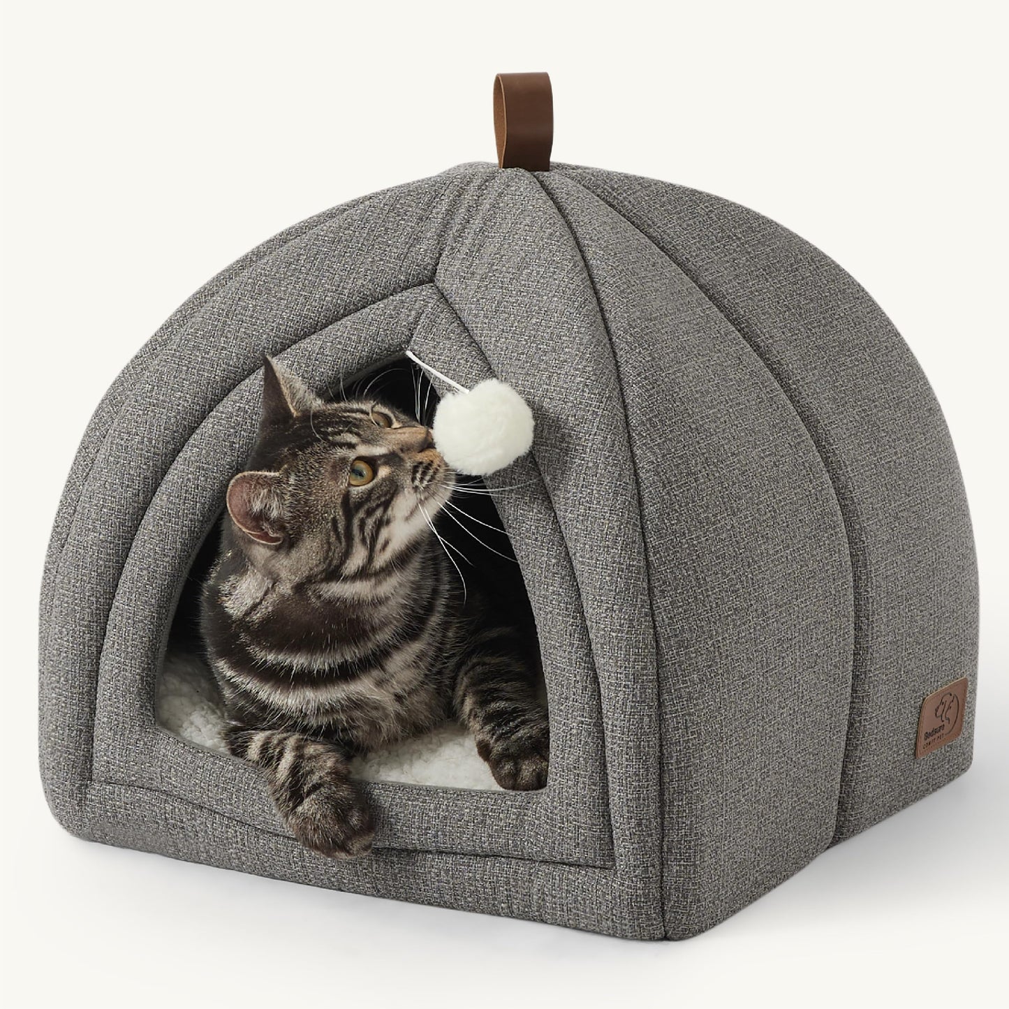 Bedsure Cat Beds for Indoor - 2 in 1 Cat Cave House Tent for Kittens and Small Pets with Removable Washable Cushioned Pillow, Foldable Kitten Hideaway with Non-Slip Bottom, Grey, 16 inches