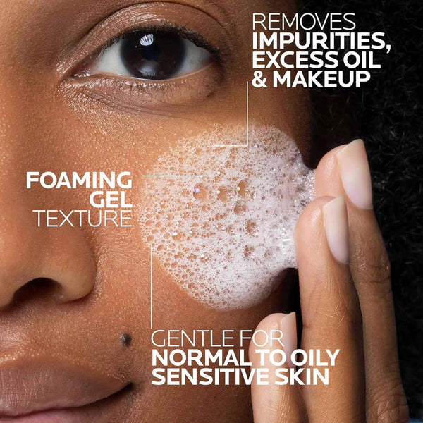 la roche-posay toleriane purifying foaming facial cleanser for sensitive skin with niacinamide ceramides oil free