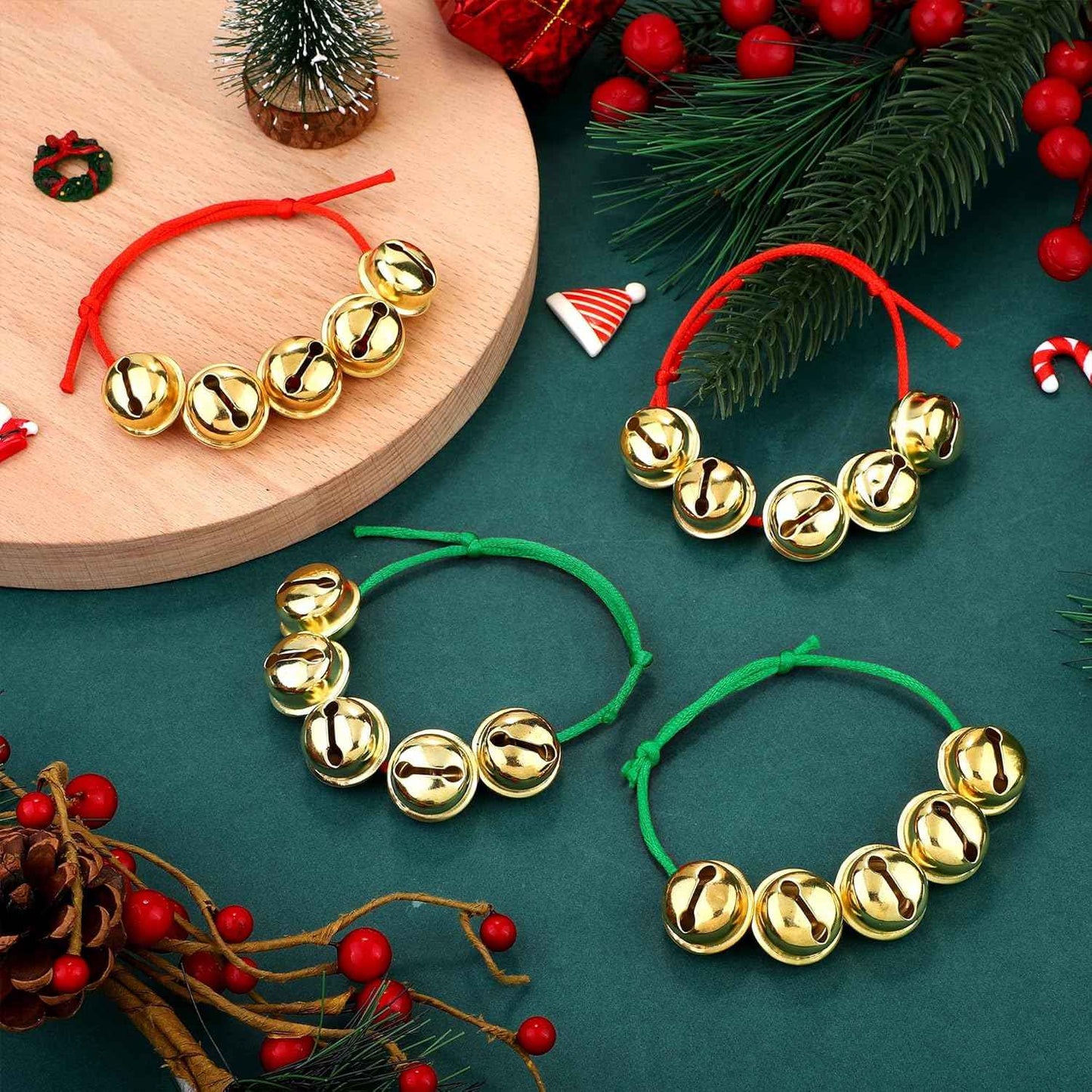 Cooraby 24 Pack Christmas Jingle Bell Bracelets Adjustable Christmas Gift Bracelets with Metal Jingles for Holiday Party Favors