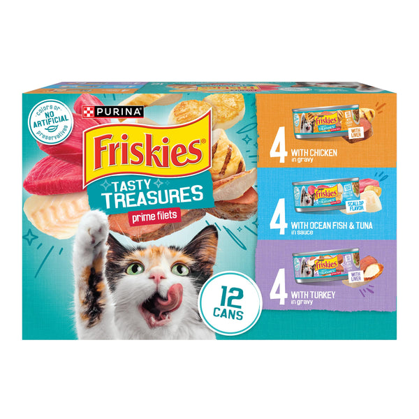 Purina Friskies Wet Cat Food Variety Pack, 5.5 Ounce, 12-Pack with Ocean Fish, Chicken, and Turkey Flavors