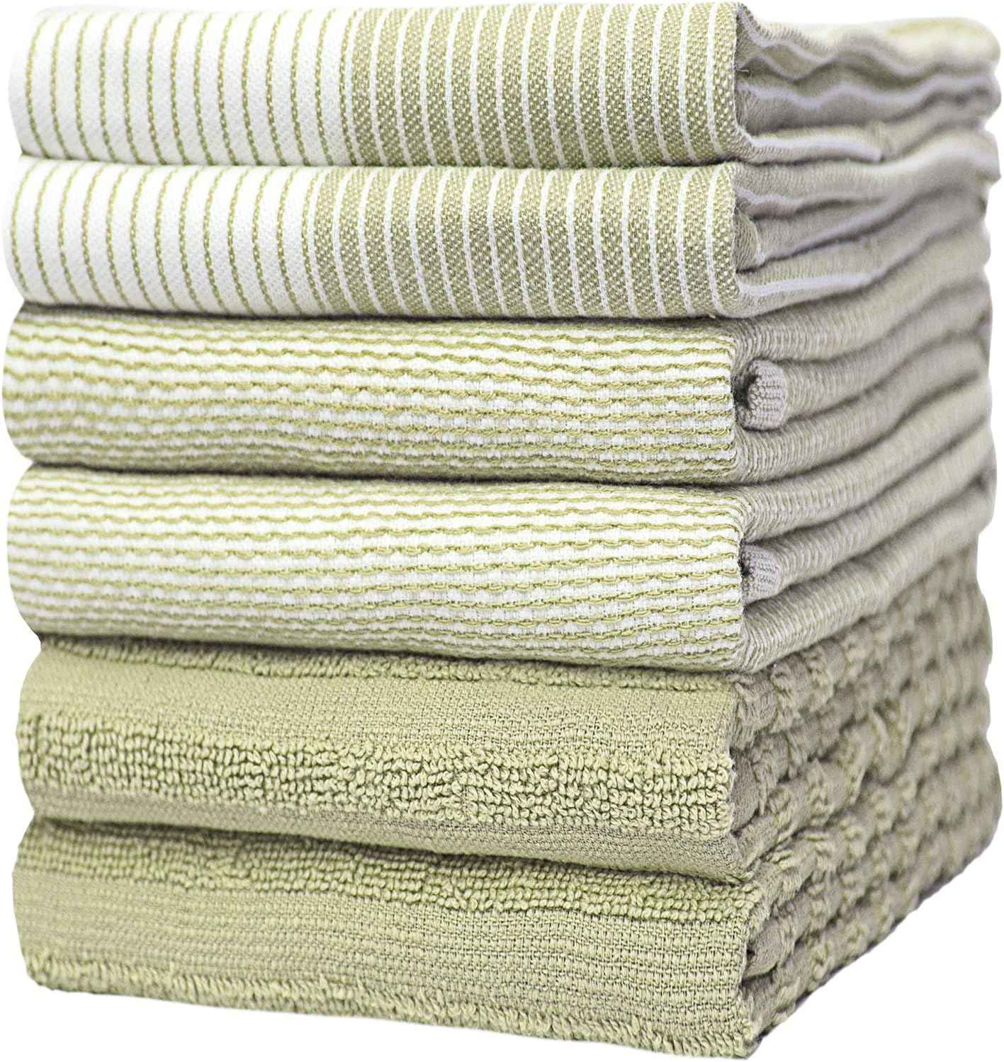 Premium Kitchen Towels (20”x 28”, 6 Pack) | Large Cotton Kitchen Hand Towel | Flat & Terry Dish Cloths | Highly Absorbent Tea Towels Set with Hanging Loop | Gray